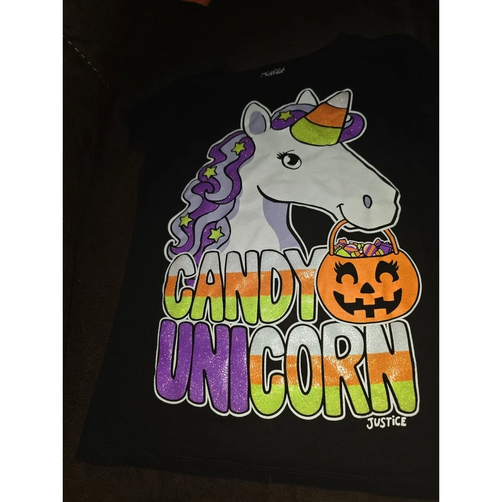 Justice candy unicorn fall autumn Halloween black shirt size 10